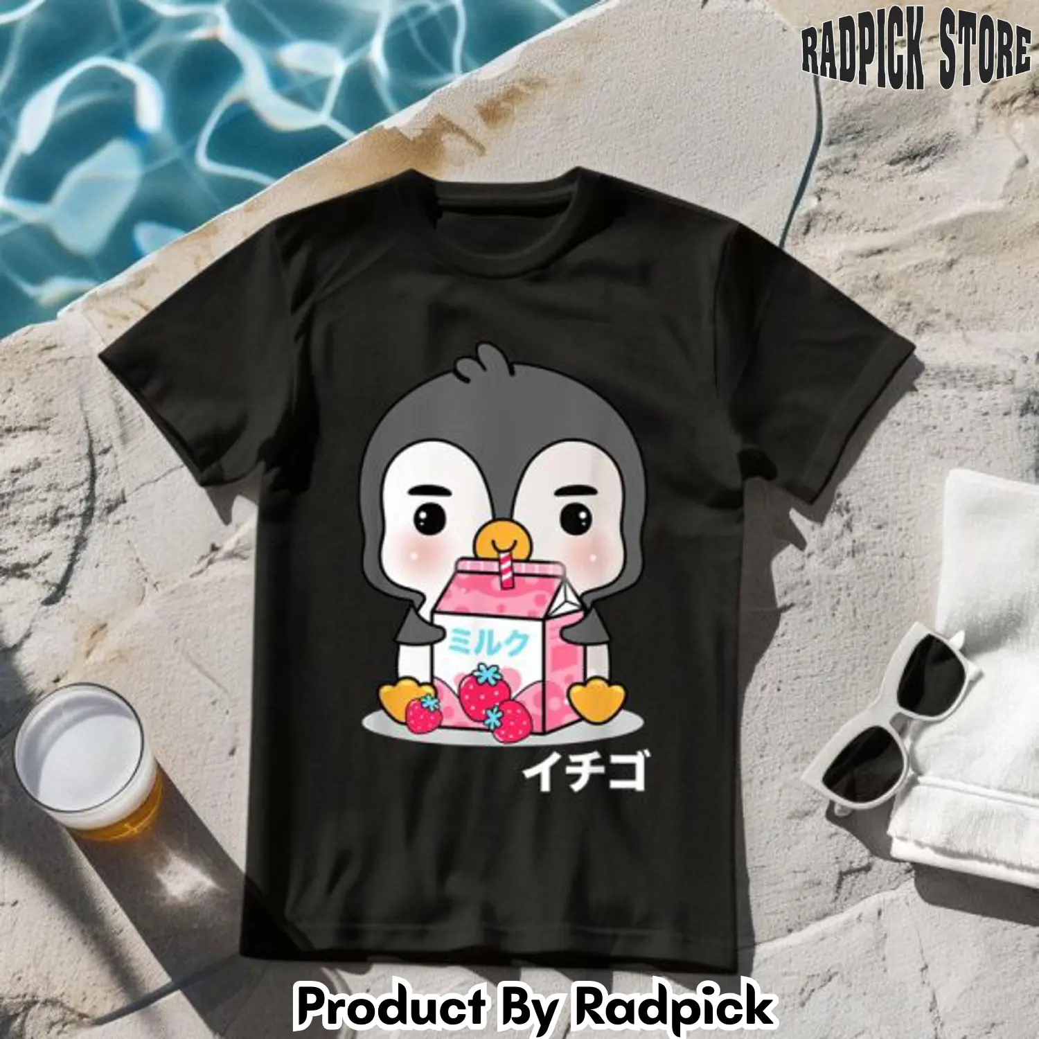 Kawaii penguin japanese strawberry milk tshirt rp2633098